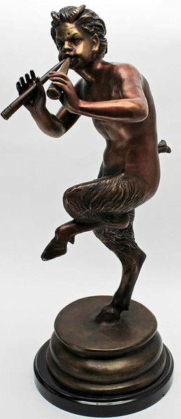 Pan Greek God of the Forest Statue Medium Bronze on marble base